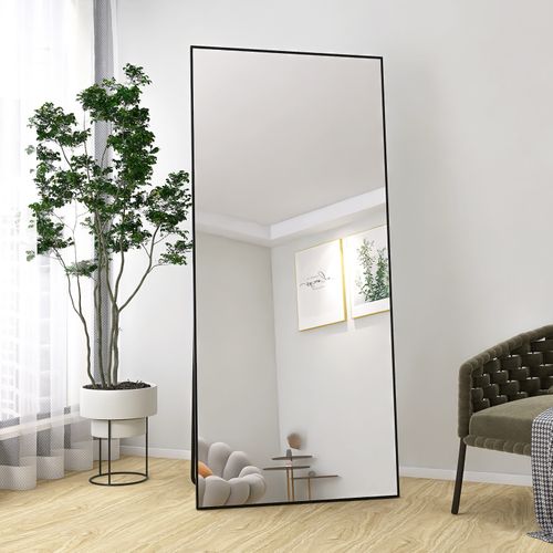 Grand Miroir Mural 180 X 80 Cm, Avec Cadre En Aluminium, Noir