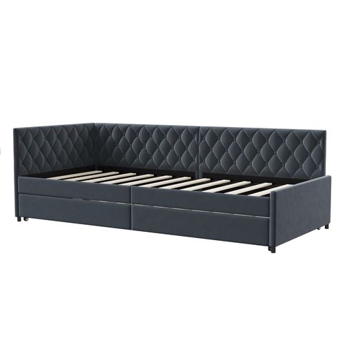 Lit Gigogne 90/180x200 Cm - Avec Sommiers à Lattes En Tissu Velours - Gris