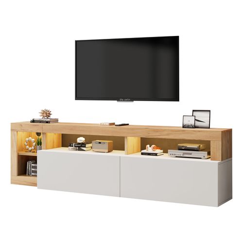 Meuble tv avec lumières led, banc tv, meuble de rangement blanc 120x30x35,5 cm meuble pro lww47791