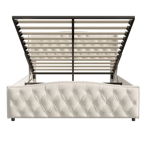 Lit Capitonné 160 X 200 Cm, Avec Espace De Rangement, Sommier à Lattes, Velours, Beige
