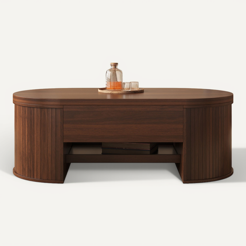 Table Basse De Salon Avec Plateau Réglable En Hauteur Et Espace De Rangement Caché, Noyer