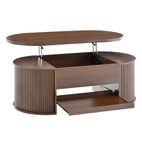 Table Basse De Salon Avec Plateau Réglable En Hauteur Et Espace De Rangement Caché, Noyer