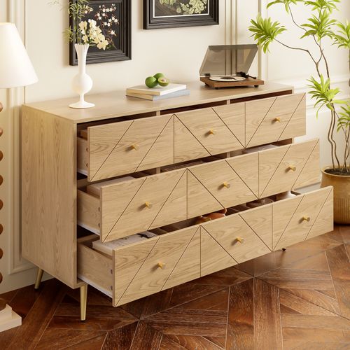 Commode Moderne à 9 Tiroirs – Pour Chambre, Salon Et Couloir – Avec Motifs Géométriques