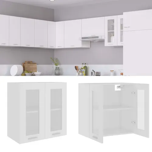 Meuble Haut Cuisine Elément Haut Suspendue - En Verre Blanc 60x31x60 Cm Bois Ingénierie