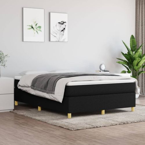 Lit Adulte Contemporain - Lit Double Cadre De Lit Noir 140x200 Cm Tissu