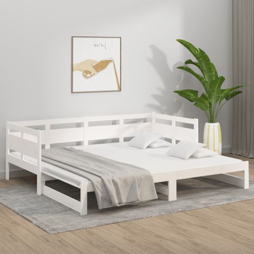 Lit Enfant 90x190 Avec Lit Gigogne Et Tiroirs - Cadre En Pin Massif, Table De Chevet Avec USB, Sommier à Lattes Inclus - Blanc