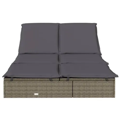 Bain De Soleil - Transat Chaise Longue à 2 Places Avec Coussins Gris Résine Tressée