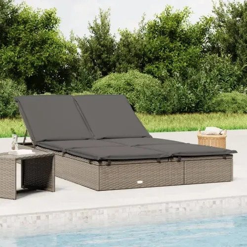 Bain De Soleil - Transat Chaise Longue à 2 Places Avec Coussins Gris Résine Tressée