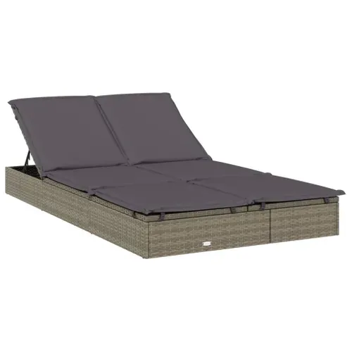 Bain De Soleil - Transat Chaise Longue à 2 Places Avec Coussins Gris Résine Tressée
