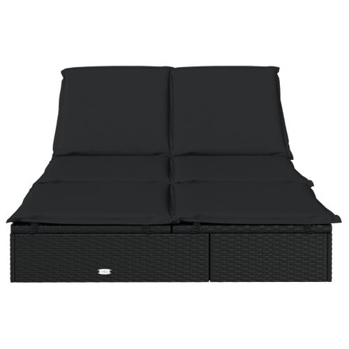 Bain De Soleil - Transat Chaise Longue à 2 Places Avec Coussins Noir Résine Tressée