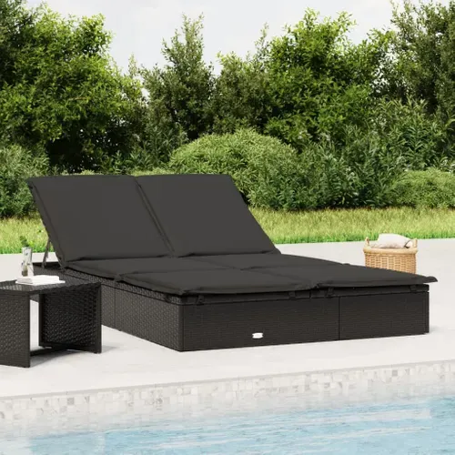 Bain De Soleil - Transat Chaise Longue à 2 Places Avec Coussins Noir Résine Tressée