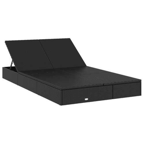 Bain De Soleil - Transat Chaise Longue à 2 Places Avec Coussins Noir Résine Tressée