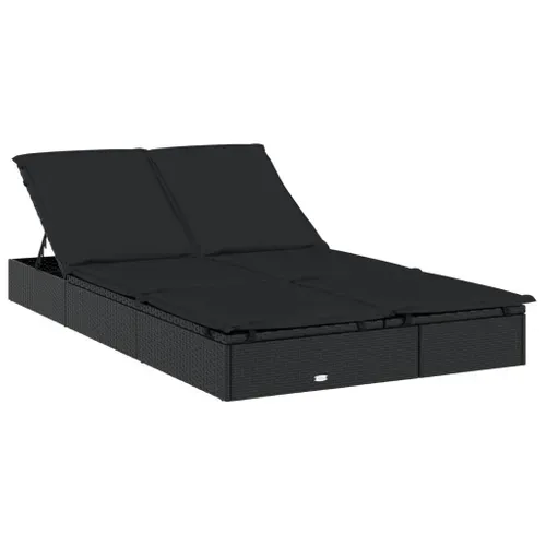 Bain De Soleil - Transat Chaise Longue à 2 Places Avec Coussins Noir Résine Tressée