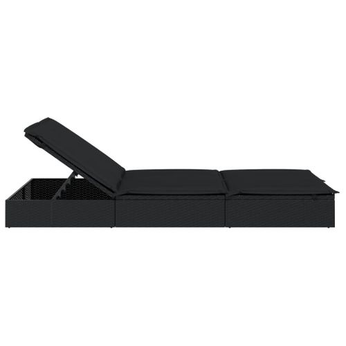Bain De Soleil - Transat Chaise Longue à 2 Places Avec Coussins Noir Résine Tressée