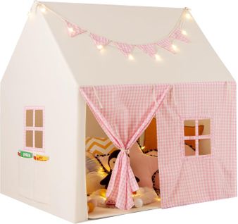 Tente De Jeux Enfant Avec Guirlandes Lumineuses et Tapis Lavable, 125x100x127cm (rose)
