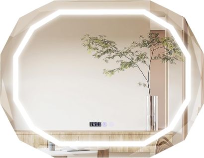 Miroir Salle De Bain LED à 3 Couleurs et Luminosité Réglable, Miroir Mural Ovale Anti-buée,91,5x71cm