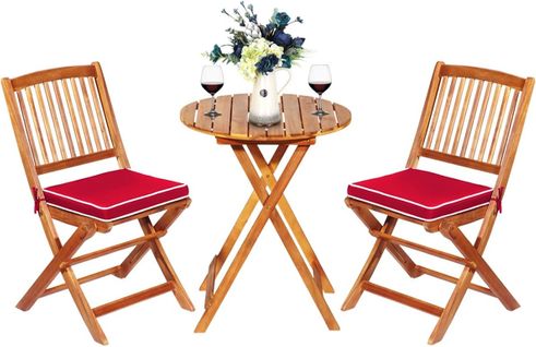 Ensemble De Table Et Chaises En Bois D’acacia, Comprenant 1 Table Et 2 Chaises (rouge+naturel)