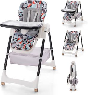 Chaise Haute Bébé Pliable Avec Dossier Inclinable, Siège Enfant ，charge 25 Kg (gris Foncé)
