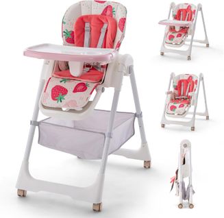 Chaise Haute Bébé Pliable Avec Dossier Inclinable, Siège Enfant , Charge 25 Kg (rose)