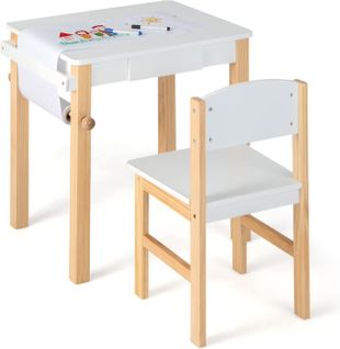 Bureau Enfants Avec Chaise et Rouleau De Papier De 10mx22cm, 2 Marqueurs Pour Enfants De 3 Ans+