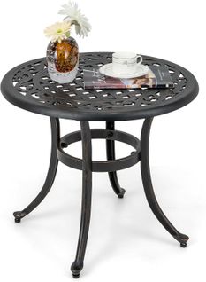 Table De Jardin Ronde 60 Cm En Fonte D'aluminium, Table D'appoint D’extérieur, Noir