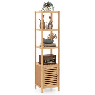 Colonne En Bambou, Meuble De Salle De Bain De 140 Cm De Haut, Naturel