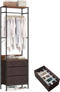 Porte Manteaux Entrée 3 En 1, Commode 3 Tiroirs Pliables, Tringle à 3 Positions (brun)