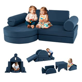 13 Pièces Canapé Enfant Convertible En Suède Velours (bleu Marine)