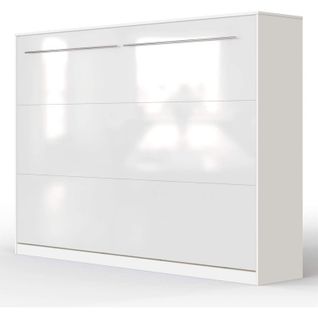 Armoire Lit Escamotable 140x200 cm Supérieur Horizontal Mural Blanc/blanc Brillant