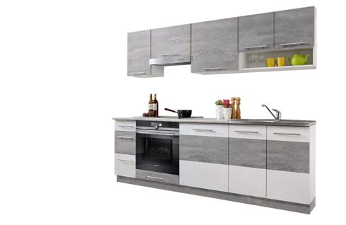 Cuisine Lax 8 Éléments - Beton Et Blanc Mat 240 Cm