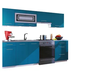 Cuisine Giovanna 7 éléments - Turquoise Mat 2m40 - Grand Casserolier