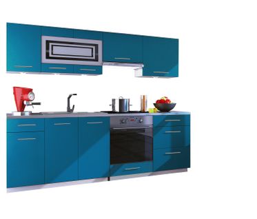 Cuisine Giovanna 8 éléments - Turquoise Mat 2m40 Casserolier Four Encastrable