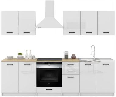 Cuisine Sanclar 7 Éléments - Blanc Blanc Laqué - 2m60 Four Encastrable