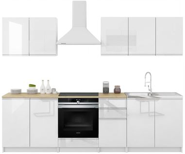 Cuisine Handys 7 éléments Laqué Blanc - Sans Poignées 2m60 Four Encastrable