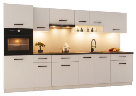 Cuisine Complète Viki Blanc Mat 300 Cm Avec Colonne Four 9 Éléments 18 Mm