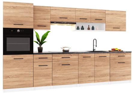 Cuisine Complète Viki Bois Chêne 300 Cm Avec Colonne Four 9 Éléments 18 Mm