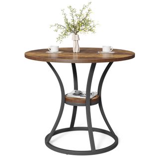 Table De Salle à Manger Ronde Pour 4 Personnes, Table Ronde Avec Étagère De Rangement, 2 Niveaux