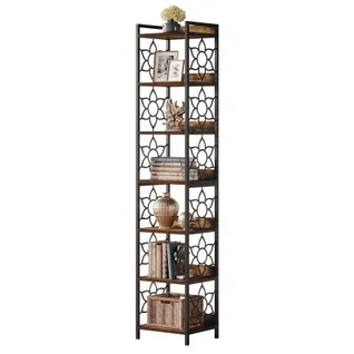 Étagère D'angle Haute à 7 Niveaux, Bibliothèque D'angle Étroite De 200 Cm Avec Structure Métallique