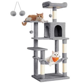 Arbre à Chat Hamac, Tour De Jeux 143 Cm, Gris Clair