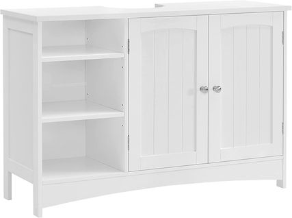 Meuble Sous Vasque, 90 X 30 X 60 Cm, 2 Portes, Compartiments Ouverts, Blanc
