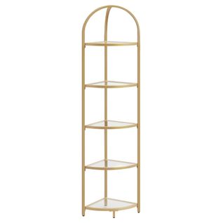 Étagère D'angle à 5 Niveaux, Antirouille, 28 X 28 X 158 Cm, Couleur Doré