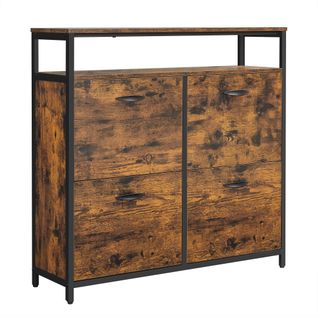 Meuble À Chaussures Avec 4 Abattants, Compartiment Ouverts, Séparateurs Réglables