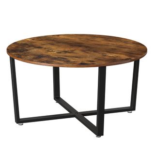 Table Basse Ronde, Table De Salon, Alinru, Montage Facile,marron Rustique Et Noir