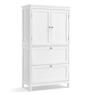 Armoire De Salle De Bain,  Avec 2 Tiroirs Et 2 Portes, 60 X 30 X 110 Cm, Blanc