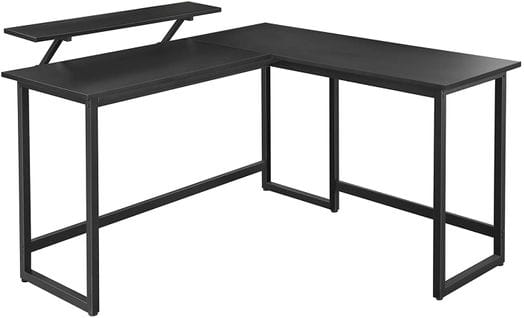 Bureau En Forme De L,table D’angle Avec Support D’écranpieds Réglables,cadre En Métal,noir