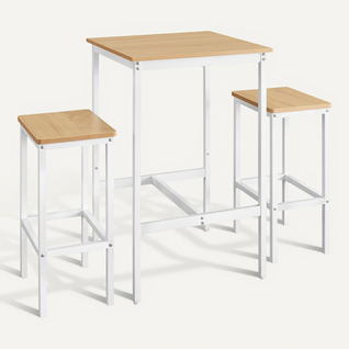 Ensemble Table De Bar Avec Tabourets, Table à Manger Avec 2 Chaises, Doré Chêne Et Blanc Nuage