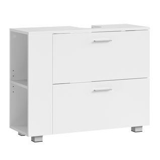 Meuble Sous Lavabo Avec 2 Grands Tiroirs, Rangement Ouvert Latéral Réversible, Blanc Nuage