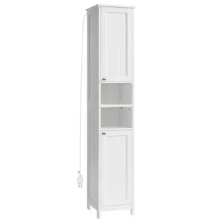 Armoire De Salle De Bain Haute Avec Éclairage, Avec Étagères Réglables, Blanc Nuage