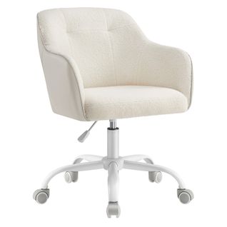 Chaise De Bureau, Siège Pivotant, Réglable En Hauteur, Tissu Peluche Respirant Et Pu, Beige