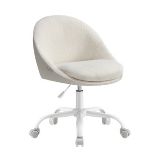 Fauteuil Pivotant En Peluche Et Pu, Rembourrage En Mousse, Réglable En Hauteur, Beigeet Blanc